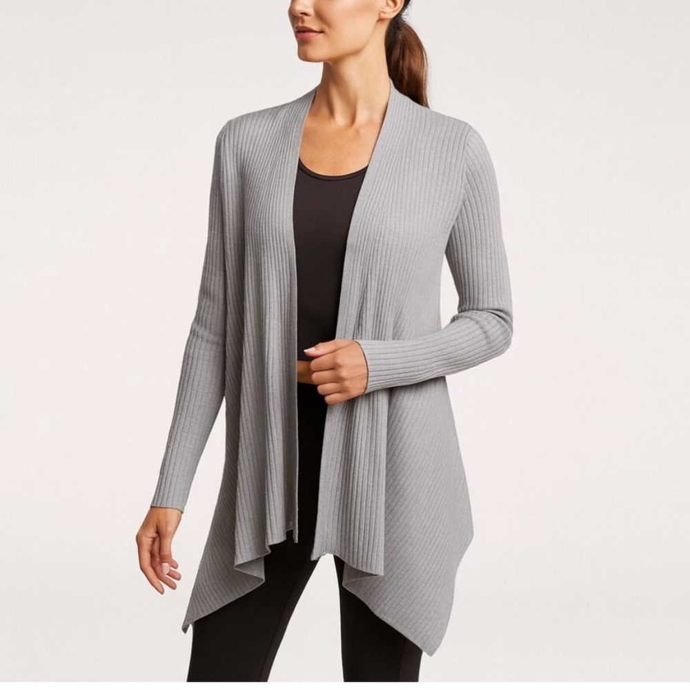 Athleta Solstice Wrap Merino Wool Ribbed Draped Gray Cardigan‎ Sweater Size XXS